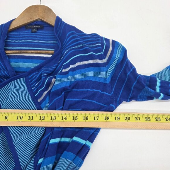 Tommy Hilfiger Womens M Blue Striped Cardigan Sweater Belted Open Front Layering - Picture 12 of 14